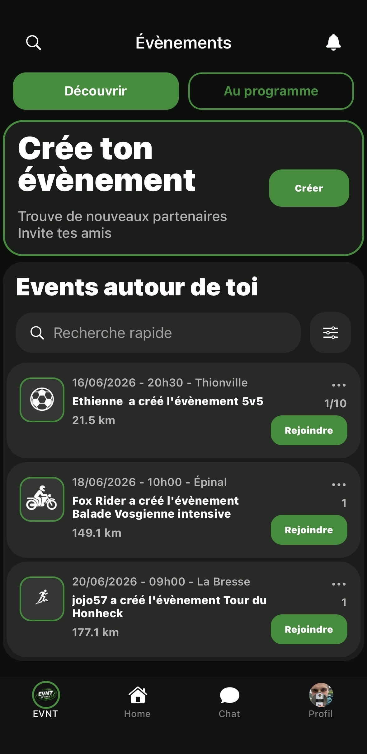 Découverte d'événements sportifs